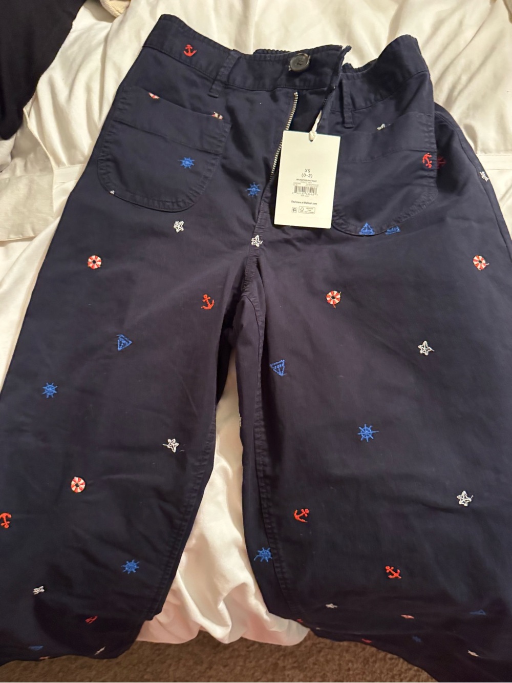 Women's Navy Embroidered Nautical Pants